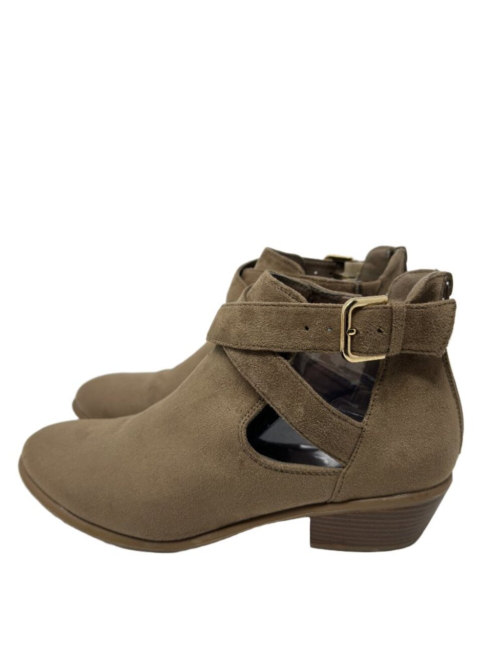 Wild Diva Women's Cutout Ankle Booties Size 6 Taupe Buckle Boho Western Fall